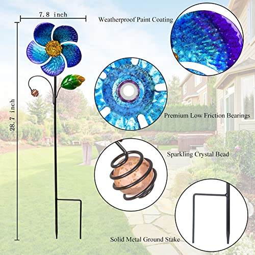 Viveta 2 Pack Wind Spinners with Metal Stake, Outdoor Garden Pinwheels - color: B-blue-2 Pack