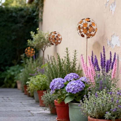 Rustic Dandelion Garden Stakes 2 Pack, 3D Rusty Metal Flowers Sculpture - color: Style 2