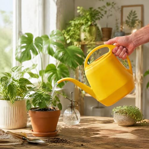 Fasmov Plastic Watering Can, Yellow, 1-Gallon