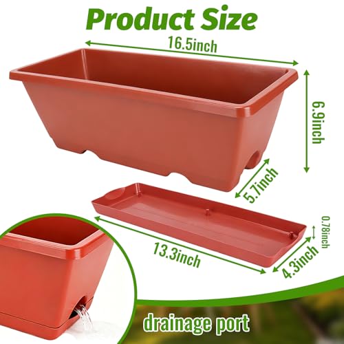 7 Pack 17 Inch Rectangular Plastic Window Box Planters(Brick-red)