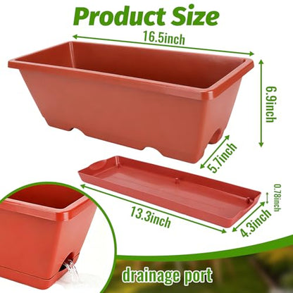 7 Pack 17 Inch Rectangular Plastic Window Box Planters(Brick-red)