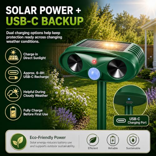 2026 Upgraded 4-Pack Solar Ultrasonic Animal Repellent Outdoor for Yard