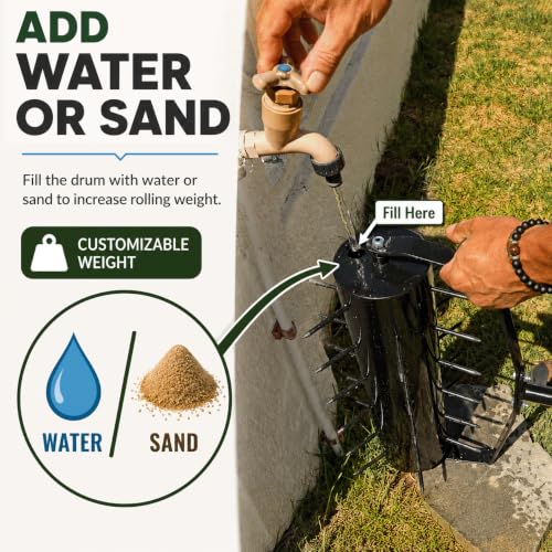Manual Roller Lawn Aerator with Pre-Attached Spikes, Easy-to-Assemble