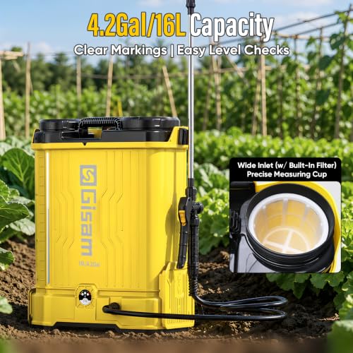 Battery Powered Backpack Sprayer with Auto Mixer,2 Batterie,120PSI Sprayer - color: yellow-4.3 gal