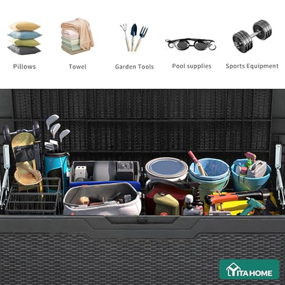 YITAHOME 100 Gallon Resin Deck Box - color: Black, size: 100 gallon