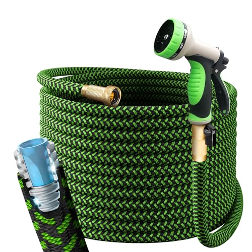 PowerFlow Metal Garden Hose, 100 Ft Non-Expandable Water Hose, Green - color: Green, size: 100 Feet