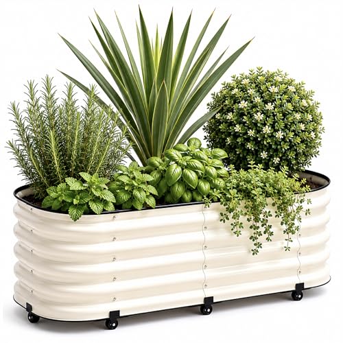 DaisyVibe 21" Rolling Raised Garden Bed with Water Reservoir Base - color: White, size: 47.2"L × 15.7"W × 21"H