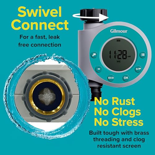 Gilmour Single Outlet Water Timer for Garden Hose, Programmable Automatic Watering System, LCD Screen, Rain Delay, Battery Operated - size: Single Outlet