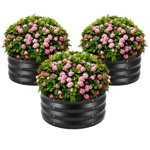 ZXZYHFTY Galvanized Steel Round Raised Garden Bed, 3 Pack, Black - color: Black