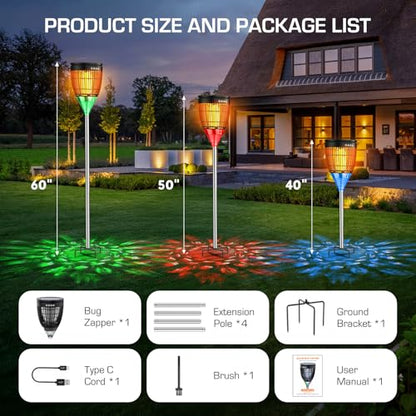Solar Bug Zapper Outdoor, Mosquito Zapper with Flame & Projector Light - color: Black
