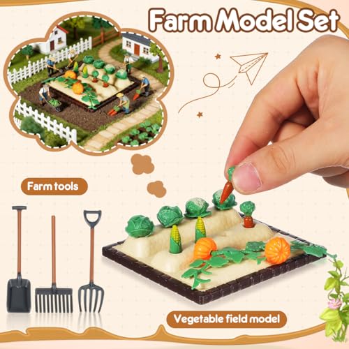 Sewroro Mini Landscape Vegetable Field Model Mini Farm Tool Model Set Dollhouse Accessories for Diorama Vegetable Garden Miniature Farm Tool Set Home Decor Scene Layout