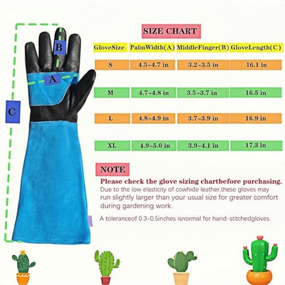 Cow Leather Adjustable Thorn Proof Gardening Gloves - color: Blue-cypress, size: Large