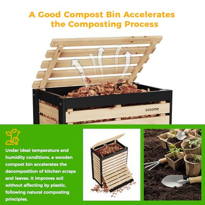 95 Gallon Canada Cedar Wood Compost Bin, Outdoor Composter, Natural - size: 31.5" L×19.6" W