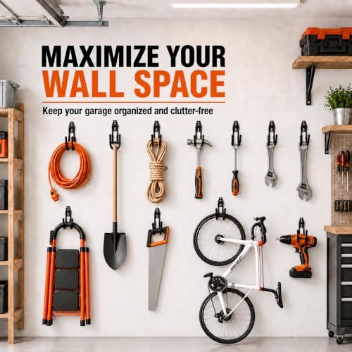 Garage Hanging Hooks Wall Mount, Garage Tool Storage Hooks, Wall Hangers for Hose, Tools, Garden Equipment, Ladder, Bikes, Broom and mop, Black - color: Black 1 Pcs
