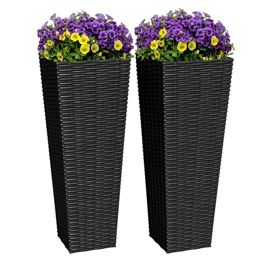 Greesum 23 Inch Tall Plastic Planters (Set of 2), Black - color: Black, size: 23" Height without Tray