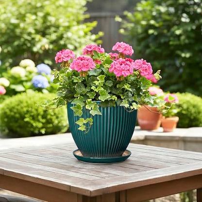 Ceramic Planter, 8 Inch Plant Pots with Saucer, Blackish Green - color: Blackish Green, size: 8 Inch