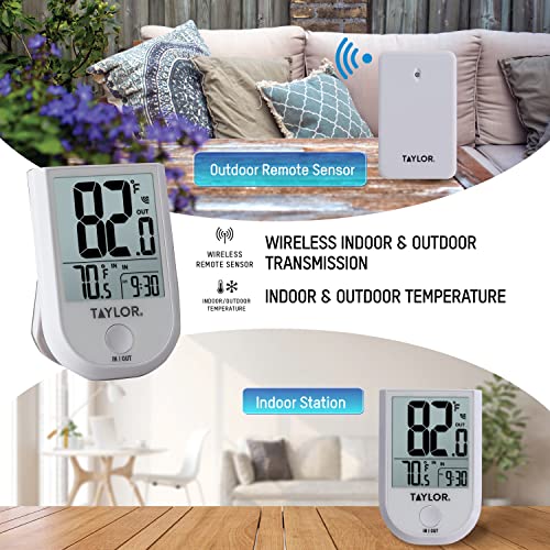 Taylor in/Out Wireless Thermometer with Remote Sensor and Clock
