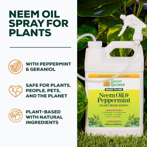 Neem Oil Spray for Plants with Peppermint Oil. Indoor & Outdoor Plant Use - size: 128 Fl Oz
