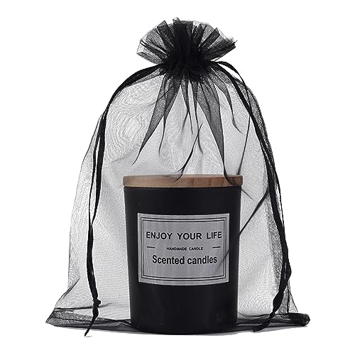 YunKo 50Pcs Black Organza Bags 6X9 Inch Drawstring Mesh Party Favor Bag - color: Black