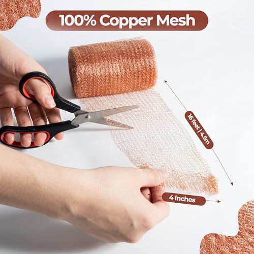 Copper Mesh Roll for Rodent Control, 4 in x 16 ft, Rustproof, 2-Pack - size: 4in x 16ft Pack of 2