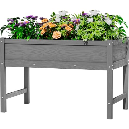 Weatherproof Raised Garden Bed, HDPE Outdoor Elevated Planter Box with Legs, Garden Box, Flower Beds for Patio, Deck, Balcony (Grey) - color: Gray, size: 39x21x25in