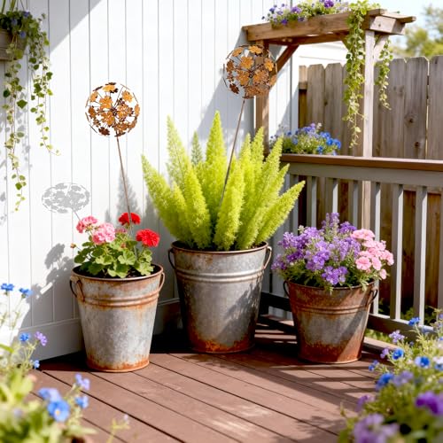 Rustic Dandelion Garden Stakes 2 Pack, 3D Rusty Metal Flowers Sculpture - color: Style 2
