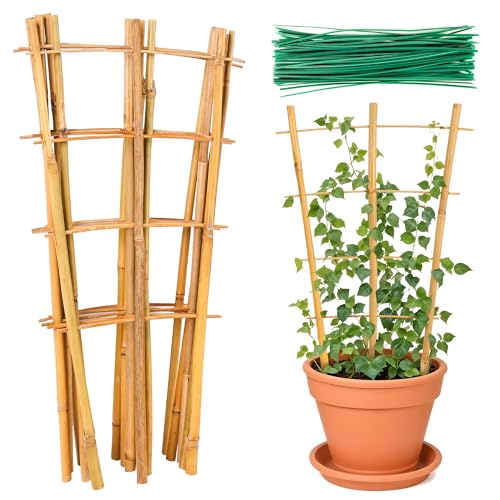Bamboo Trellis, 12pack 16 Inch Small Plant Wood Bamboo Trellis for Climbing Plants Indoor Potted Plants