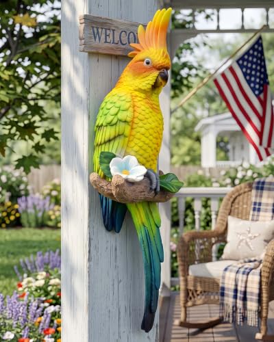 Tropical Real Hanging Parrot Decor,Resin Bird Figurines,Bird Statues,Home Ornament Decor for Tiki Bar,Perfect for Yard Ornaments,Tree Decorations Outdoor,Patio,Lawn,Tree Trunk, Porch - color: Yellow Green