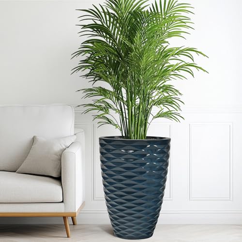 19" Resin Tall Outdoor Planters for Plants Set of 2, Costal Wavy Pot - color: 19"h-navy Blue Wavy