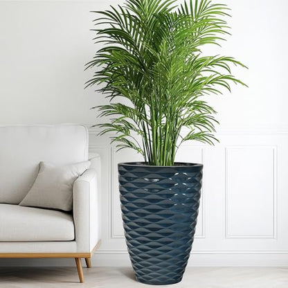 19" Wavy Ceramic-Look Outdoor Planters for Plants Set of 2 Tall Pots - color: 19"h-navy Blue Wavy
