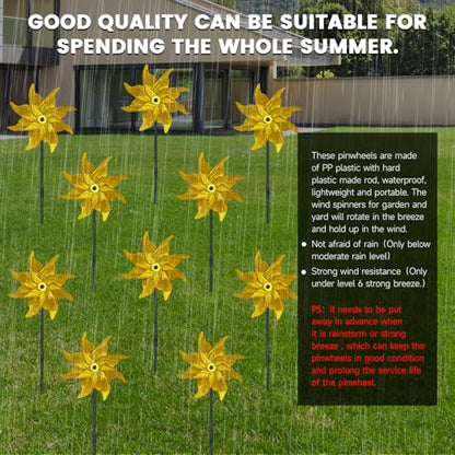 10 PCS Reflective Pinwheels for Yard and Garden Bird Devices Pre-Installed Sparkly Wind Spinner Deterrent to Scare Birds Away from Yard Patio Farm (Yellow) - color: Yellow