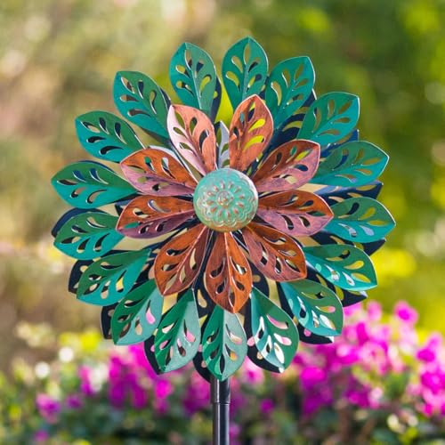 Viveta Wind Spinner Outdoor, Kinetic Metal Wind Sculptures & Spinners - color: Green Copper