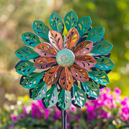 Viveta Wind Spinner Outdoor, Kinetic Metal Wind Sculptures & Spinners - color: Green Copper
