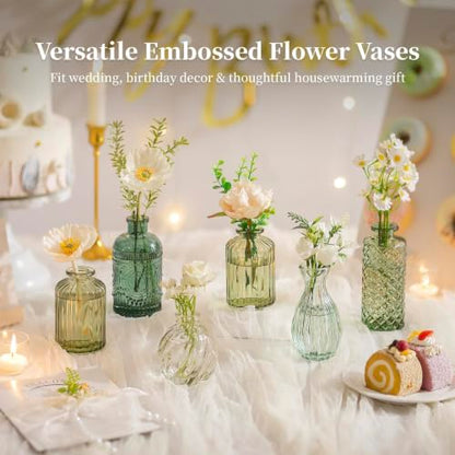 Glasseam Glass Bud Vases for Centerpieces, 10Pcs Green Small Flower Vase Set - color: Sage Green