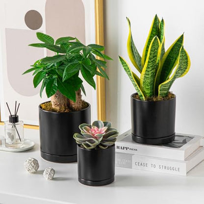 vancasso Ceramic Plant Pots, 3 Piece Planters for Indoor Plants, Black - color: Black