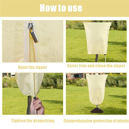 8 Pack Plant Covers Freeze Protection, 31.5"x47.2" with Zipper Drawstring - color: Beige