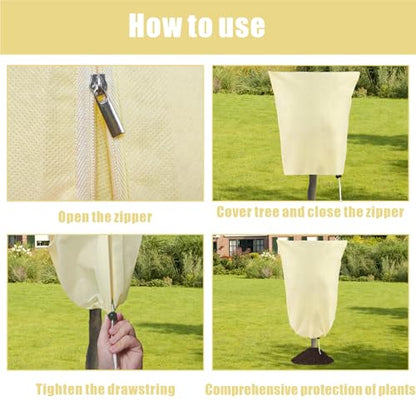 8 Pack Plant Covers Freeze Protection, 31.5"x47.2" with Zipper Drawstring - color: Beige