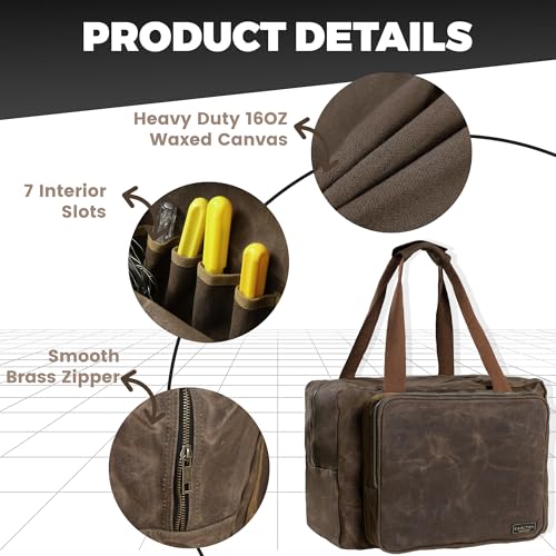 Kaaltisy 16oz Waxed Canvas Tool Bag – Robust Zipper Garden Tools Tote with 3 Compartments & Padded Handle (Grey) – Tool Organizer for Gardening Wire Cutters Goggles - color: Grey