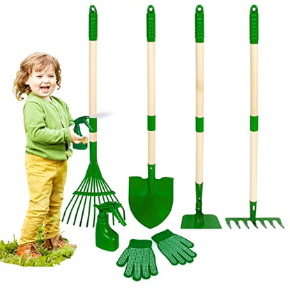 Duckura Kids Gardening Tools Set - 7pcs Garden Tool for Kids - color: green