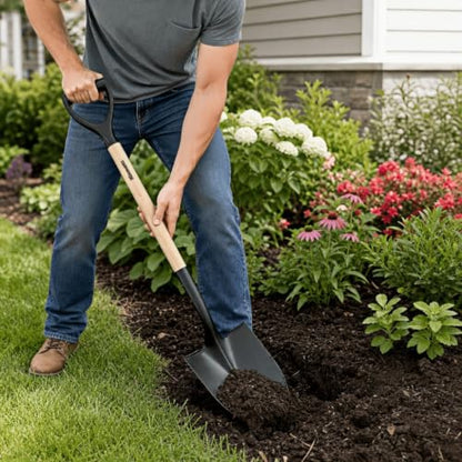Heavy Duty Round Point Garden Shovel for Digging, 41 Inch D-Shaped Handle