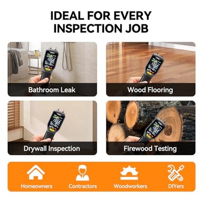 NDI ND316PRO Dual-Mode Moisture Meter – Pin & Pinless Non-Destructive, Wood & Building Materials, Temperature & Humidity Display, Data Log, Backlit LCD