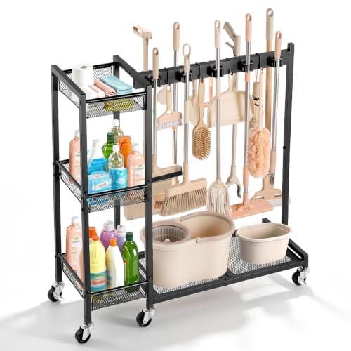 VEVOR Broom Holder with Cleaning Supplies Organizer, Garage Storage Metal - size: Medium