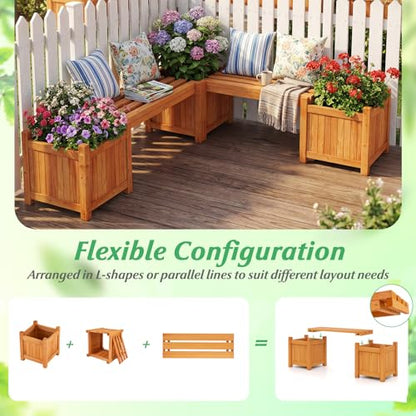 HAPPYGRILL Outdoor Bench with 2 Raised Garden Beds - size: 42" x 11" x 11.5"