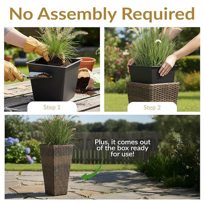 Sunnydaze 20" Square Tall Wicker Outdoor Planter, Brown, 2pk - color: Brown, size: 20 in