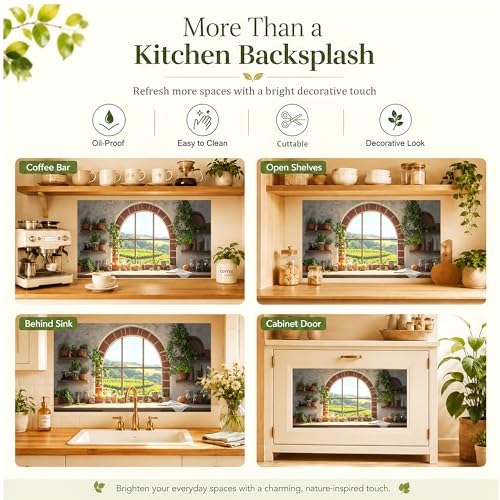 Kitchen Wallpaper 17.3x28 in Vineyard Window Herb Garden for Backsplash - color: Colorful1273