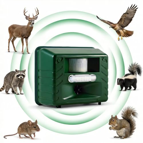 ASPECTEK Yard Sentinel Ultrasonic Animal Repeller with Strobe Light, 3 Mode Protection, Motion Sensor, Deterrent for Deer, Raccoons, Squirrels and Opossums AC and Battery Powered - 1 Pack - style: With Strobe Light