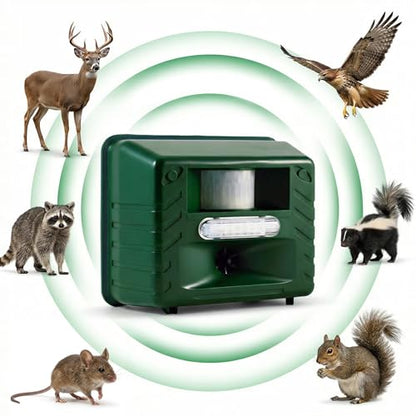 ASPECTEK Yard Sentinel Ultrasonic Animal Repeller with Strobe Light, 3 Mode Protection, Motion Sensor, Deterrent for Deer, Raccoons, Squirrels and Opossums AC and Battery Powered - 1 Pack - style: With Strobe Light