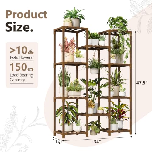 Uneedem Plant Stand Indoor Outdoor, 10 Tiered Plant Shelf Wood Plant Rack