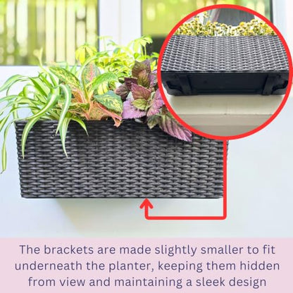 LaLaGreen Outdoor Wall Planters (20in, 2 Pack) Black Window Flower Boxes - color: Black X 2