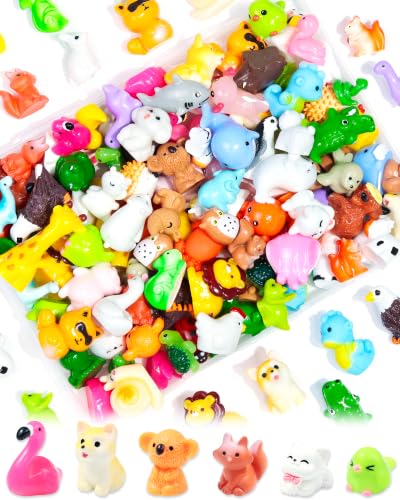 FIVEIZERO 56 Pcs Mini Resin Animal Figurines Bulk Tiny Little Animals to Hide Small Figures for Micro Fairy Garden Party Favors Dollhouse Crafts Decor - color: Multi-colored Animals